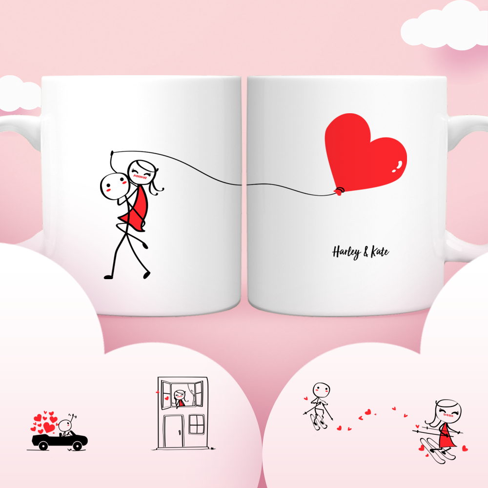 Mug Couple Personnalisé Set Mugs Prénom Cadeau pour D'anniversaire - L